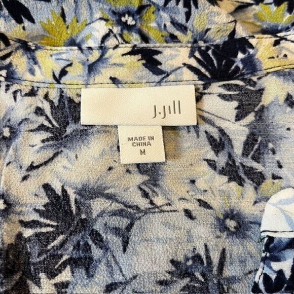 J Jill Women's Blouse Floral Print Navy White Green Crepe Light Size Medium - Picture 5 of 9